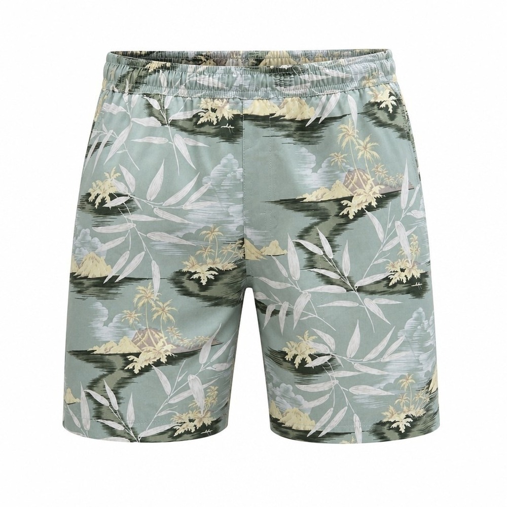 Tommy Bahama Mens Swim Trunks Sage Green Tropical Scenic Mesh Liner Medium 6in